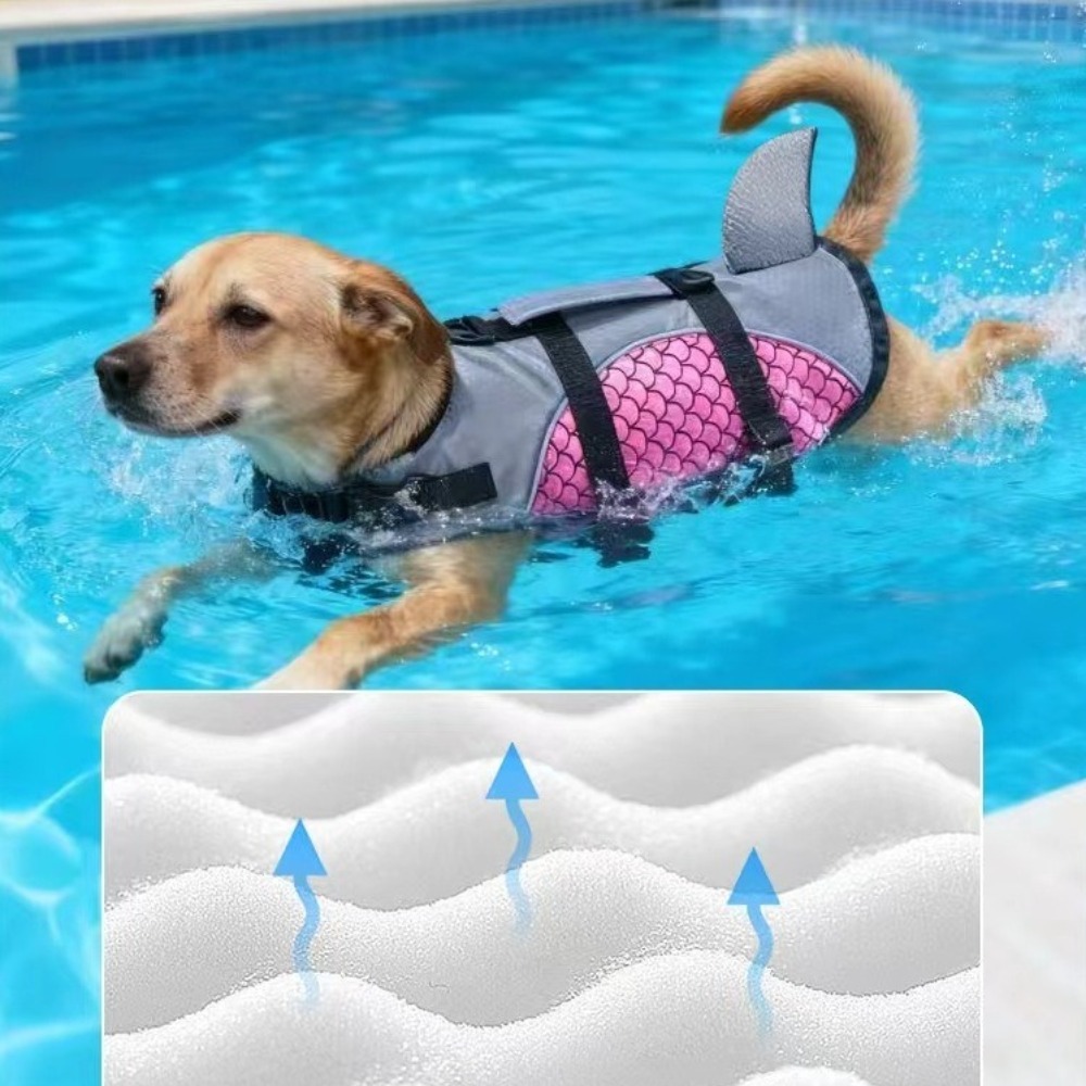 강력한 부력 강아지 구명조끼 반짝이는 비늘 상어 지느러 - Life Jacket Buoyancy 리뷰 및 가격
